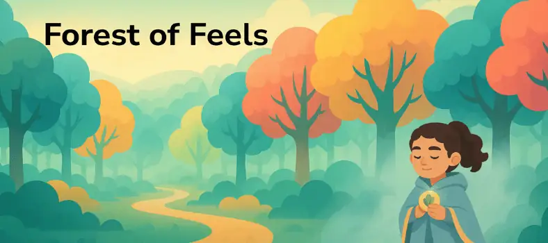 Life School story world illustration: the Forest of Feels, where kids learn to name feelings