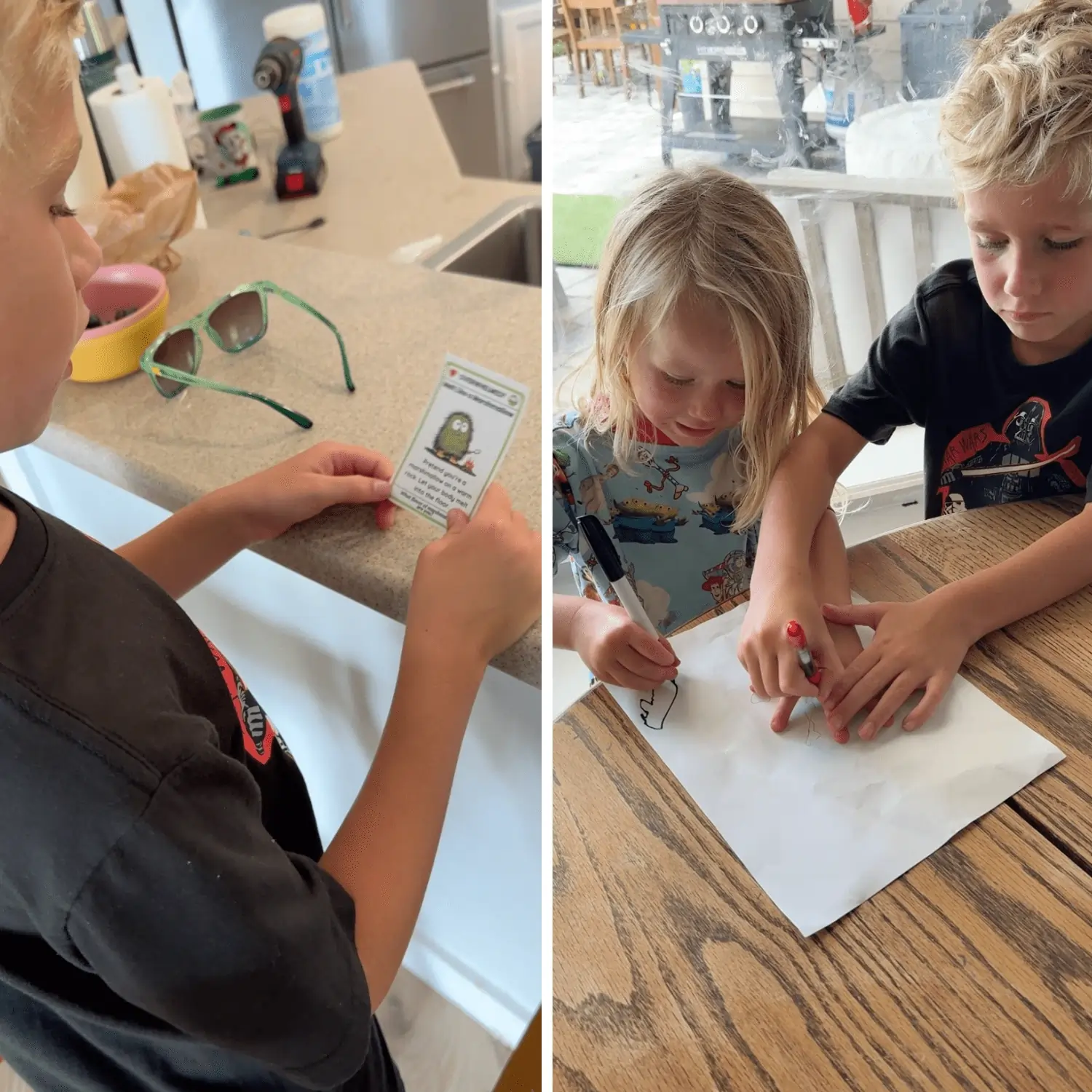 Kids using the Big Feelings cards together at the table