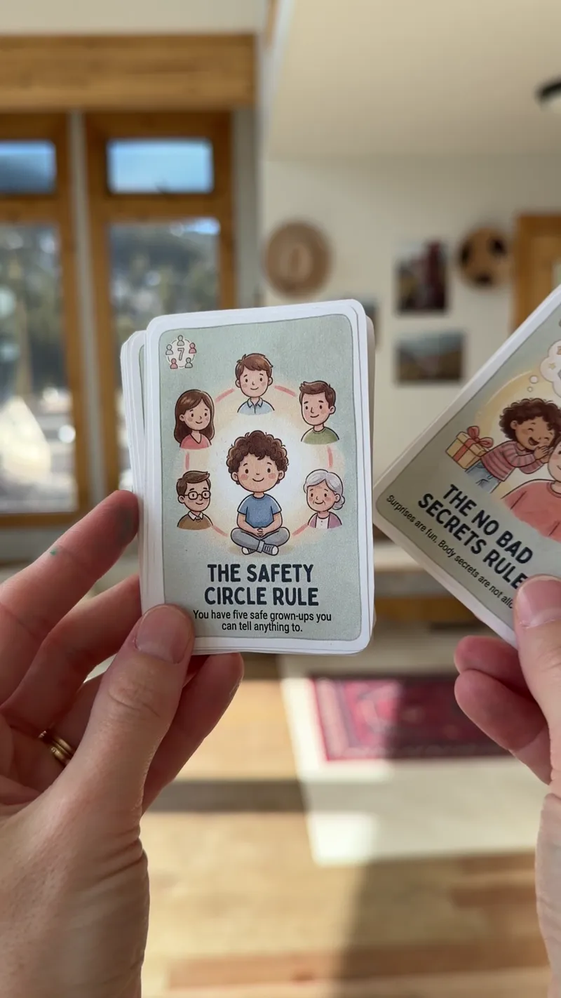 A hand holding the Safety Circle Rule card over the deck