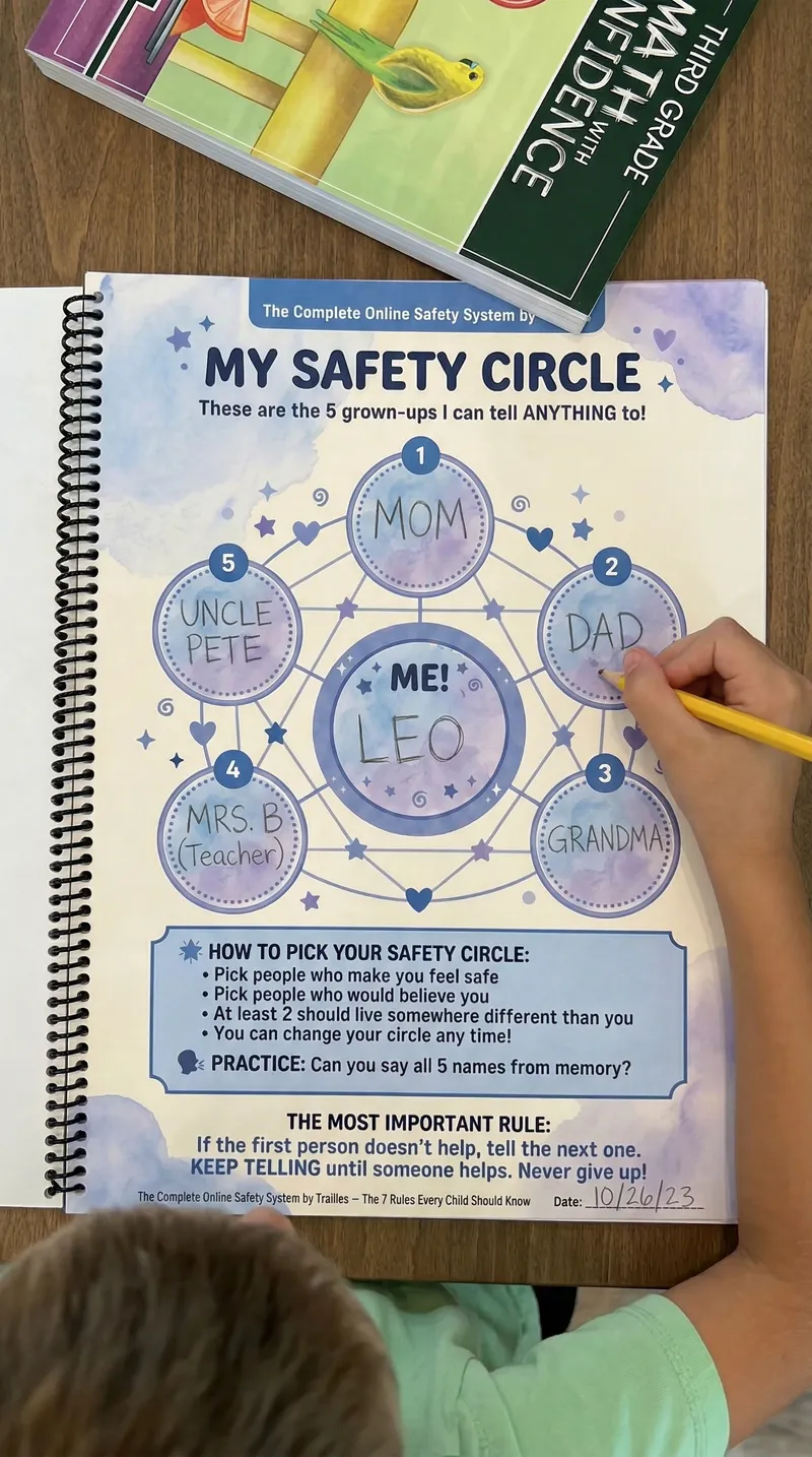 A child filling in the My Safety Circle worksheet
