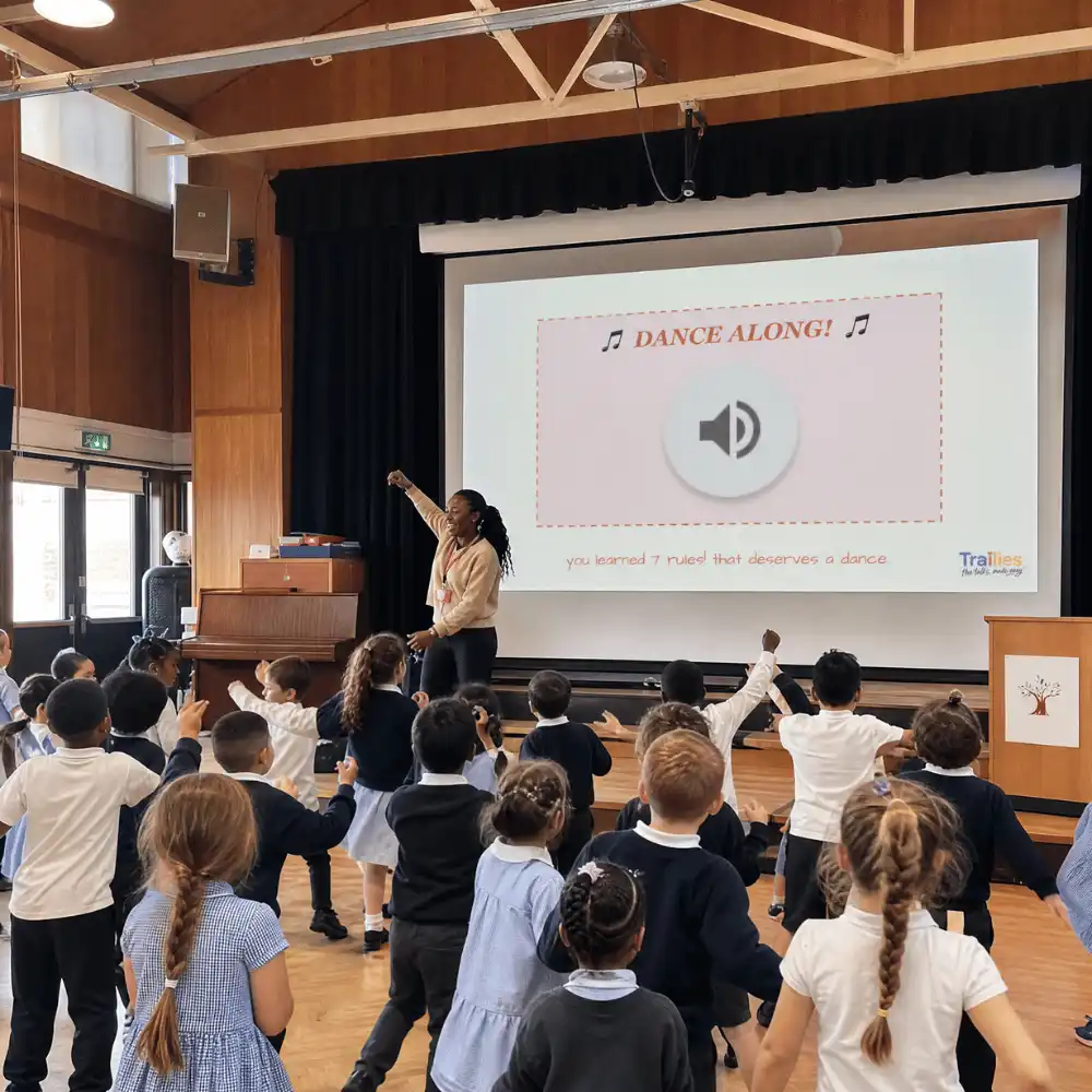 A Cycle Breaker celebrating with her group after the body safety talk